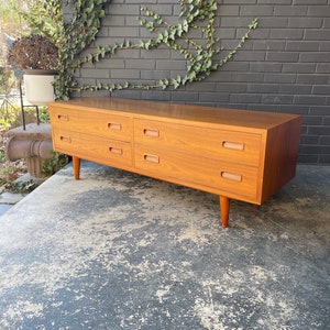 1960s Danish Teak Low Media Cabinet Chest of Drawers Vintage Mid-Century Poul Hundevad Chest of Drawers Low Boy image 2