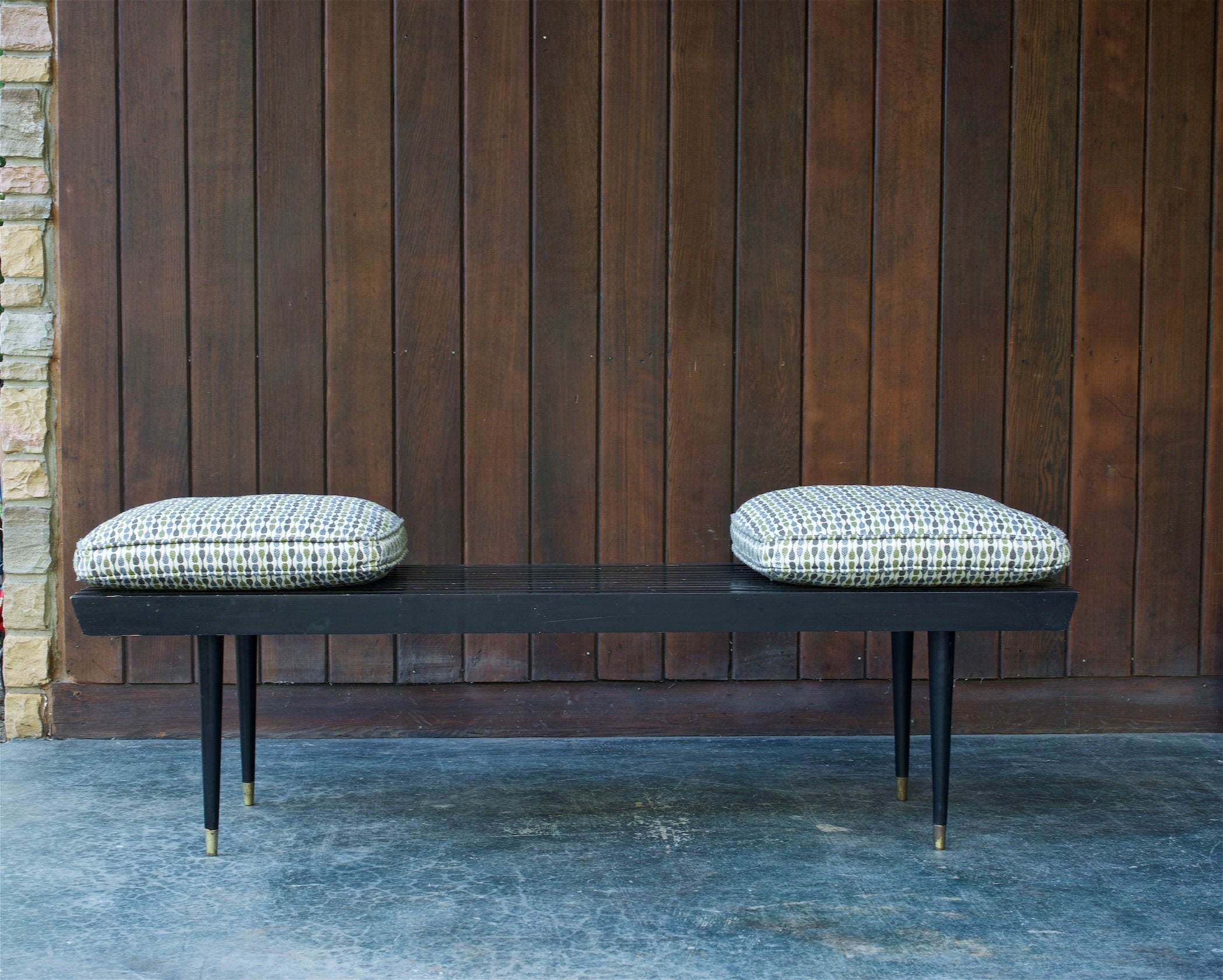 Vintage mid cheap century slat bench
