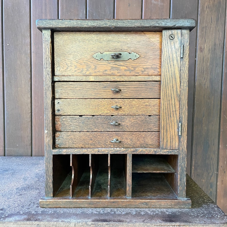 Quarter Sawn Oak Cabinet End Table Mail Pigeon Hole Chest Vintage Office Post Factory Furniture Industrial Mercantile image 2