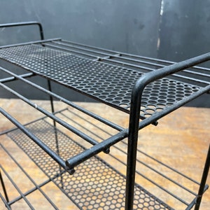 Atomic Wire Two Tier Side Table Rack Vintage Mid-Century Apartment Modern Plant Stand 1950s Black Perforated image 9