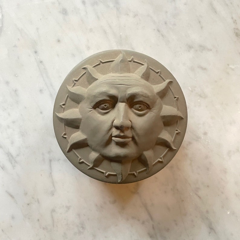 Vintage Sun Face Terracotta Lidded Bowl Dish Jewelry Box image 2