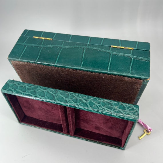 Vintage Green & Burgundy Jewelry Box - image 6