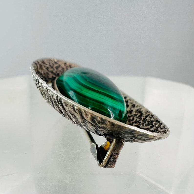 Helsinki Finland Erik Granit Brooch Sterling Malachite Modernist image 8