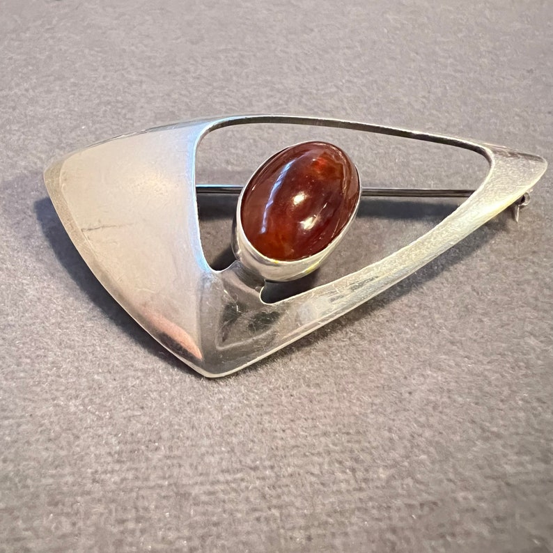 Niels Erik From Atomic Brooch Sterling Silver Amber Denmark NE Modern Modernist image 5