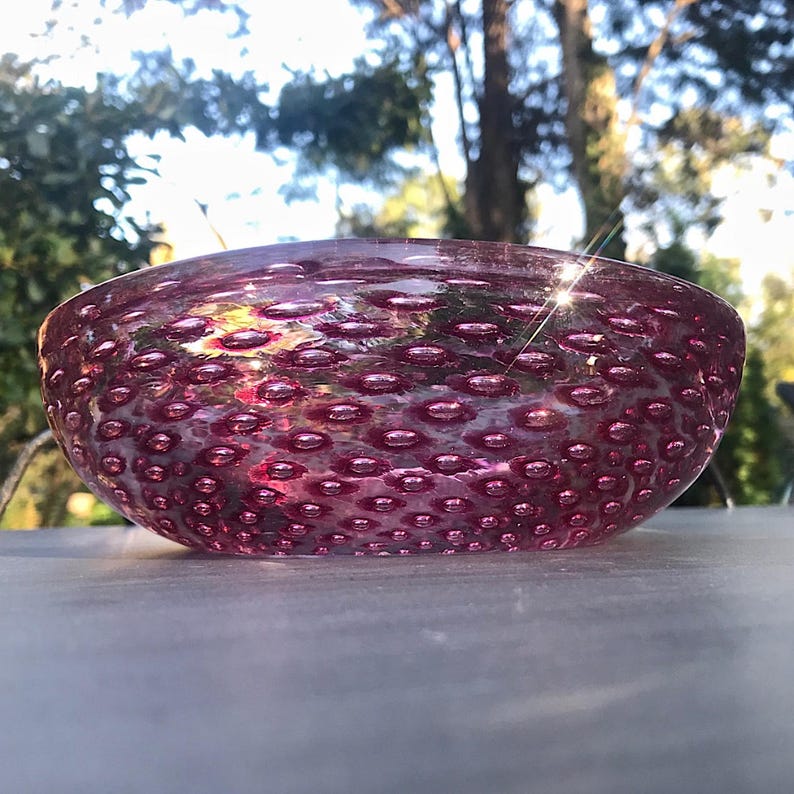 Murano Venini Controlled Bubble Art Glass Cigar Ashtray Bowl Vintage Mid-Century Hydrangea Pink Sommerso Ravenna image 6