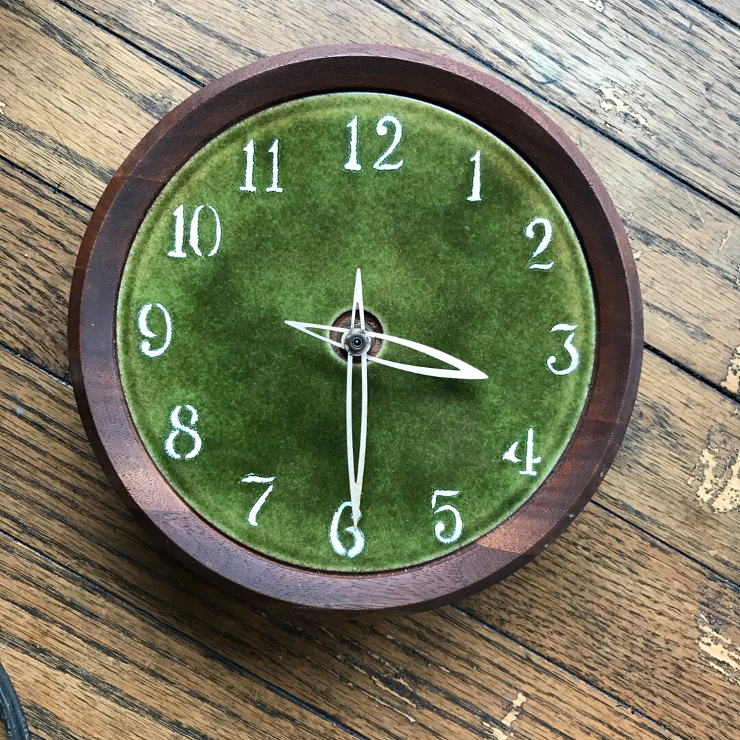 Walnut Ceramic Wall Clock Midcentury Modern Craft American Etsy