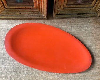 Vintage 1950er Jahre Lackwaren Japanisches Längliches Tablett Rot Servierplatte Mid-Century