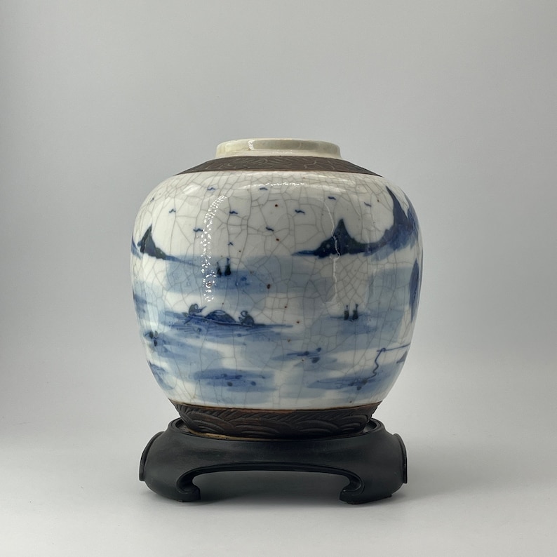 Antique 18th Century Chinese Asian Qing Dynasty Porcelain Blue White Ginger Jar Tongzhi Era Vintage Chinoiserie image 1