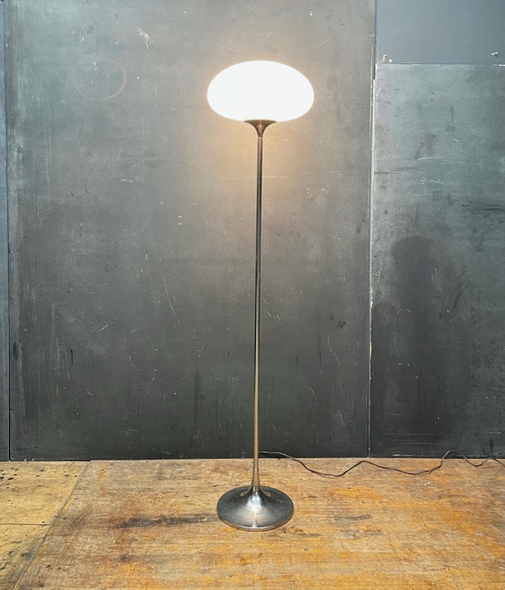 Vintage Chrome silver Laurel Floor Lamp Mushroom Glass Translucent