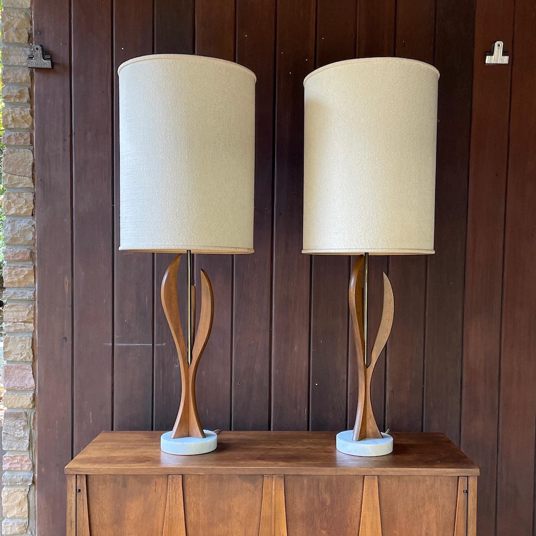 1960s Adrian Pearsall Style Sculptural Lamps Pair 2 Set Vintage