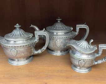 The Commodore Hotel  Tea Coffee Service Pots Silver Plate Antique 1917 New York City NYC Vintage Crest