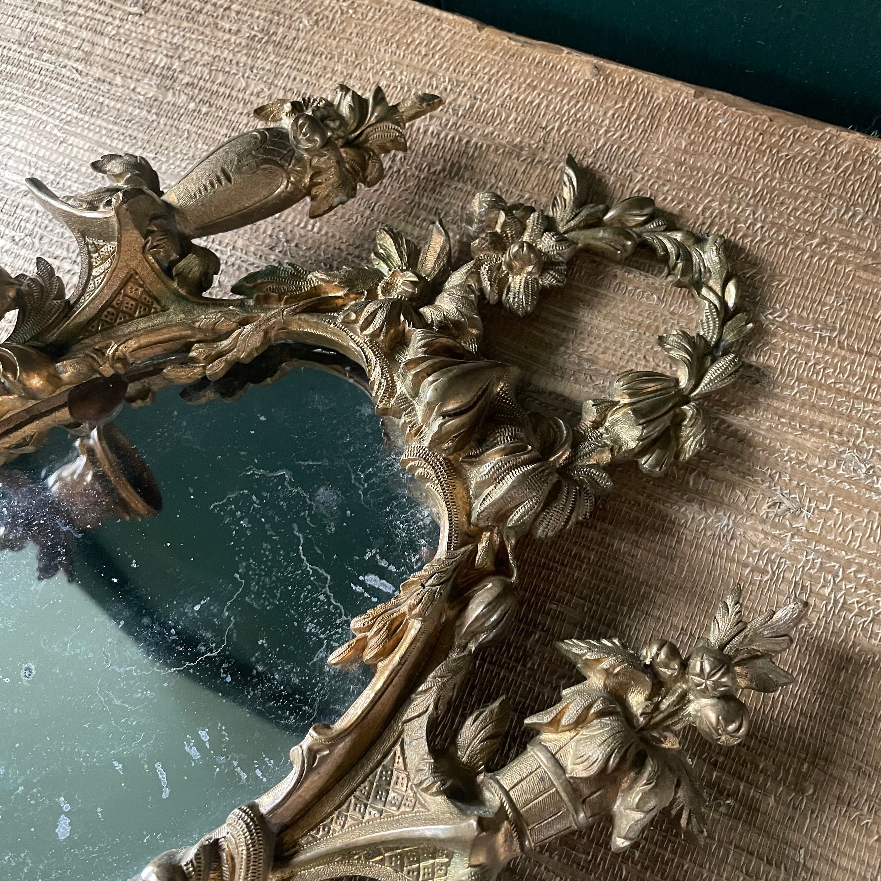 ☆ギルバートクラフト　バレリーナ燭台　ブロンズ　アンティーク　西洋美術品 Victorian Revival Vintage 1950s Table Mirror Candelabra Floral