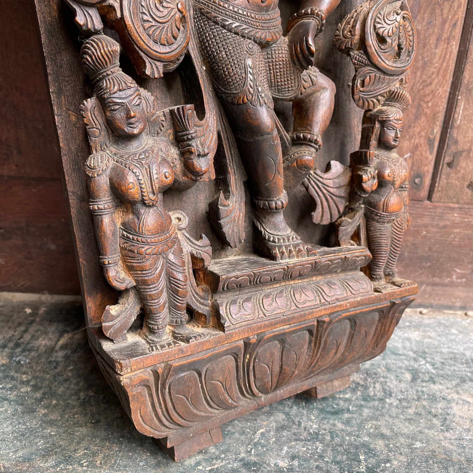 Kai Goddess of Time Wood Sculpture Wall Relief Hindu Deity Indian