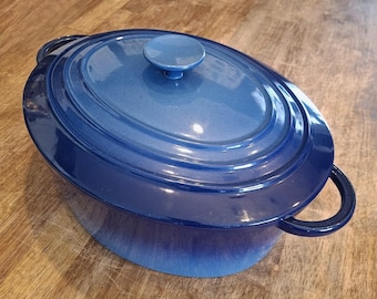 Vintage STAUB BASIX Blue Dutch Oven 31 6 QT Cast Iron Enamel Made France Le Creuset