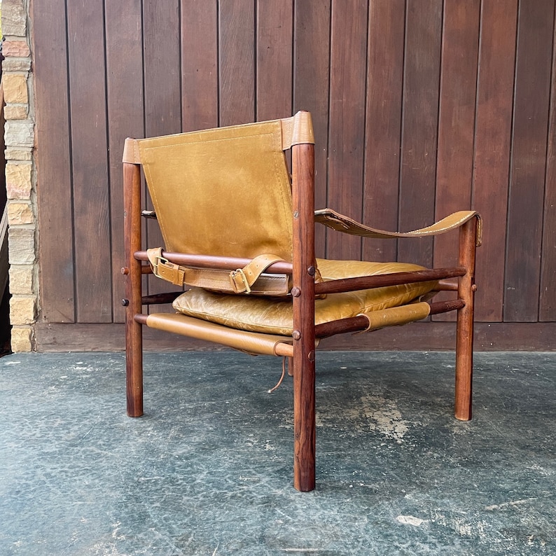 1960s Arne Norell Sirocco Safari Lounge Chair Leather Sling Rosewood Vintage Danish Mid-Century Modern image 2