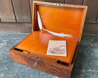 1880s-1920s Writing Box Fountain Pen Burlwood Ink Calligraphy Box Antique Vintage Key Locking Victorian Era