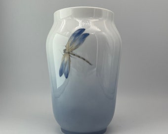 Large Royal Copenhagen Vase Dragonfly Floral Motif Danish Mid-Century Vintage