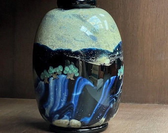 John Nygren Blue Ridge Landscape Handblown Art Glass Bottle #1681 1970s Vintage Mid-Century