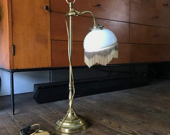 Milk Glass Brass Reading Lamp Victorian style Table Adjustable Articulate Fairies Vintage Mid-Century Revival