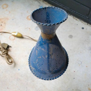 Vintage French Blue Lamp Euro Plug / Socket Iconic Mid-Century Desk Light Perforated ESU Metal image 3