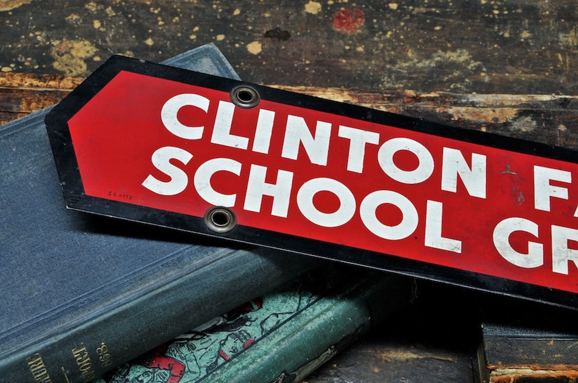 Clinton Factory School Graduate Painted Enamel Sign Vintage Mid-century ...
