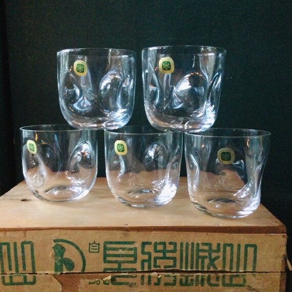 5 Sasaki Crystal Glasses Glassware Drinking Japanese Mid Century