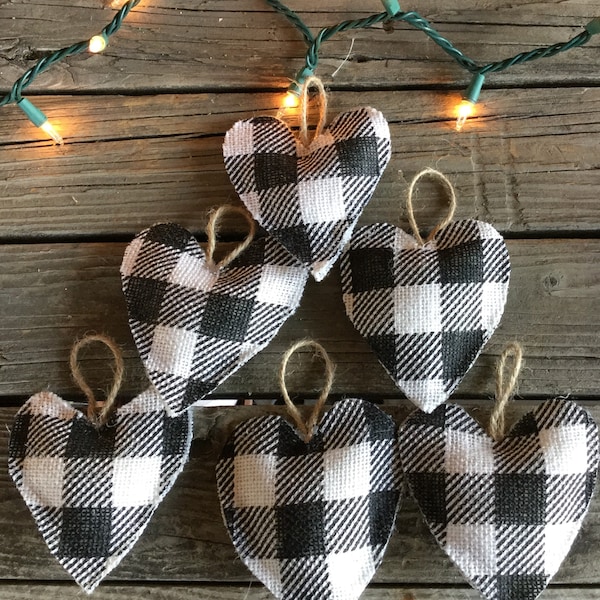 Buffalo Check Valentine Ornaments, Black Buffalo Check Valentine Ornaments, Buffalo Plaid Christmas Decor, Buffalo Check Valentine, Black Bu