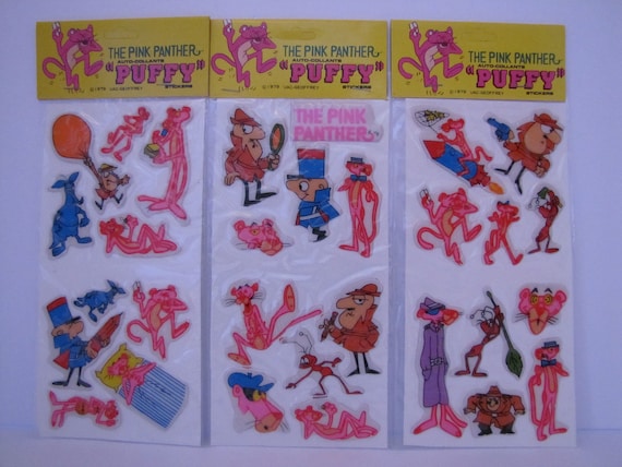 Vintage Lot Of 3 Puffy Sticker Sheets Of The Pink… - image 1