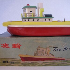 Vintage Battery Operated Tin And Wood Tug Boat (WM 165) China