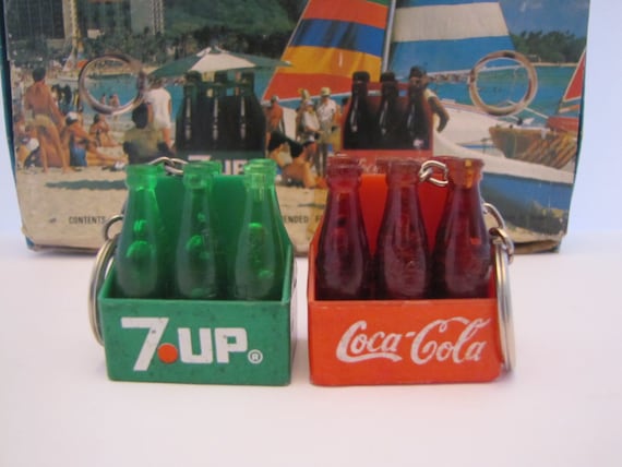 Vintage Keychain Lot of Two Plastic Soda Crate With Bottles 