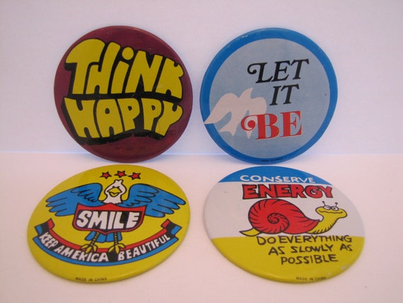 Vintage Tin Lot Of 4 Whimsical Novelty Pinback Bu… - image 1