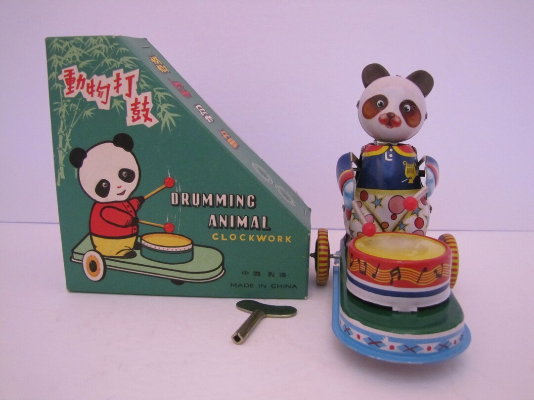 Vintage Wind up Tin Toy Drumming Animal china MS 565 panda Etsy