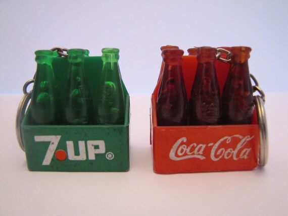 Vintage Keychain Lot of Two Plastic Soda Crate With Bottles 