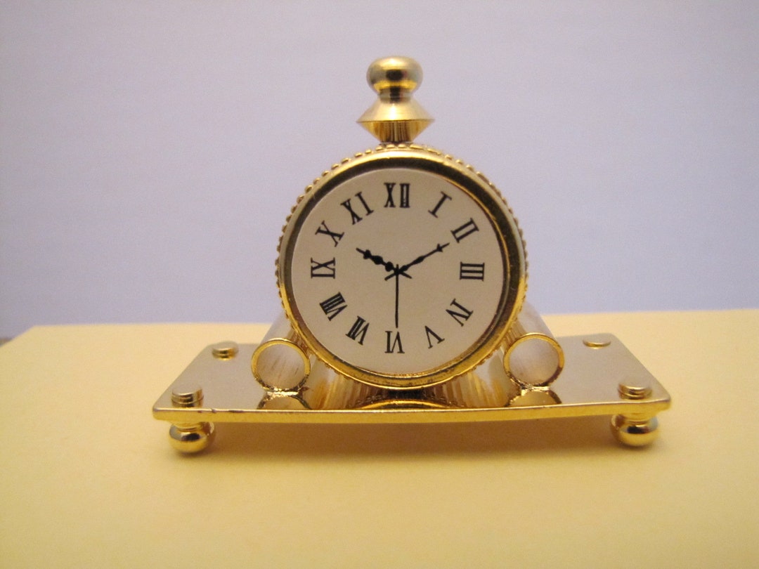 Vintage Miniature Gold Tone Metal Mantel Clock for A Dollhouse ...