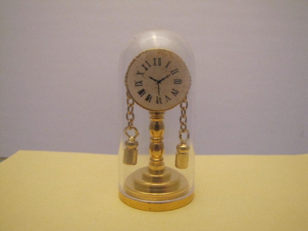 Vintage Miniature Gold Tone Metal and Plastic Dome Clock for A ...