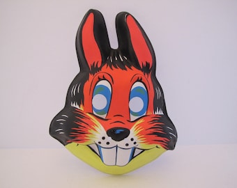 Vintage Colorful Plastic Halloween Cartoon Face Mask Of A Cute Buck Teeth Rabbit (Hong Kong) 1970