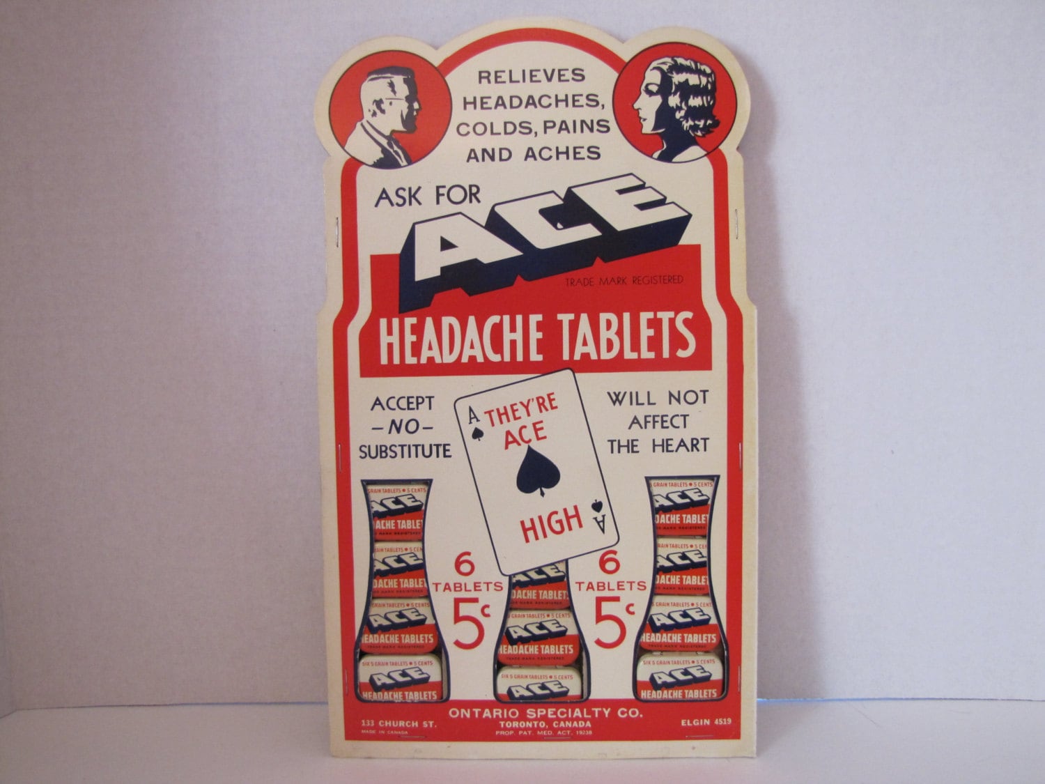 Vintage Store Display ACE HEADACHE TABLETS Etsy España
