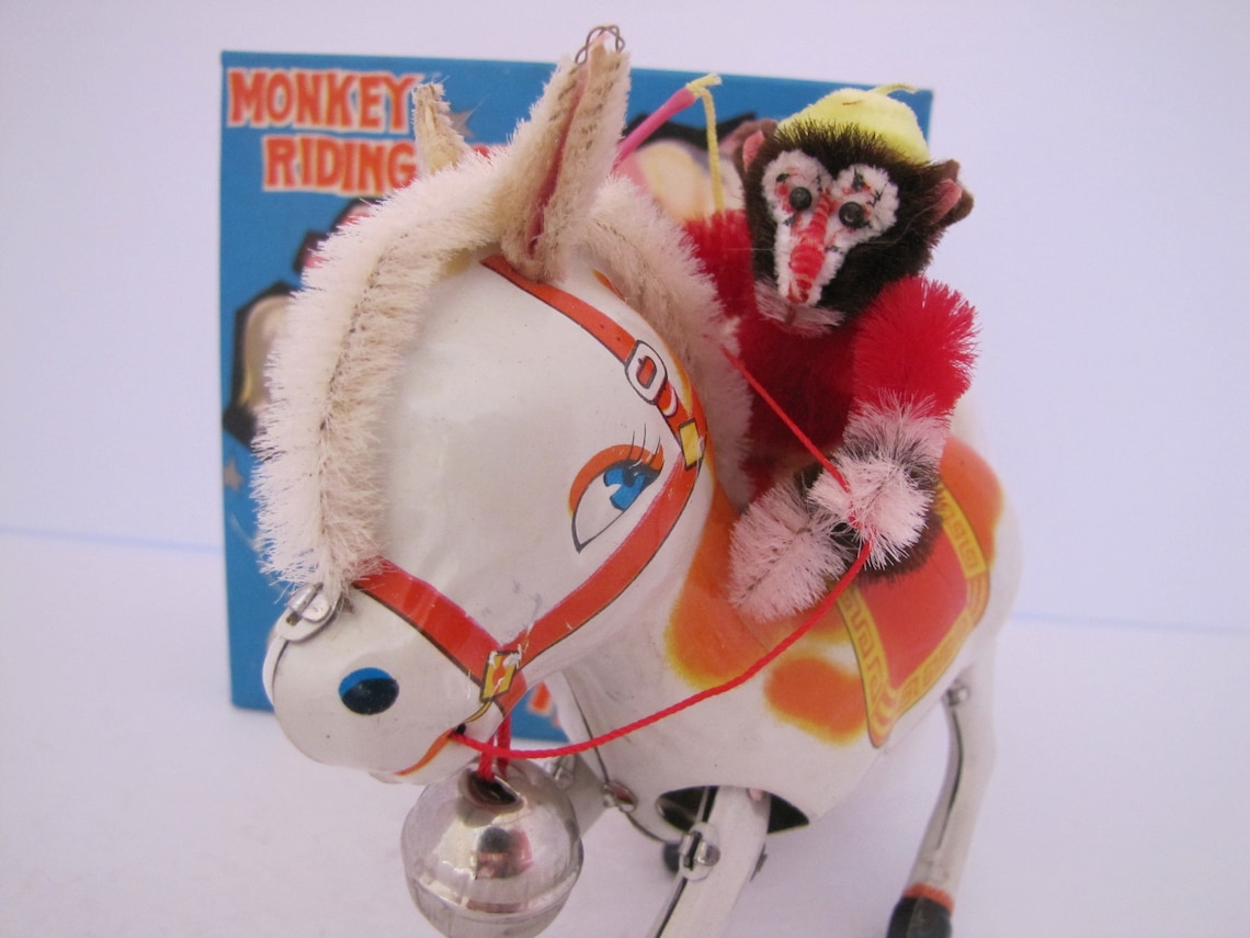 Vintage Wind up Tin Toy Monkey Riding Horse china MS 764 Etsy