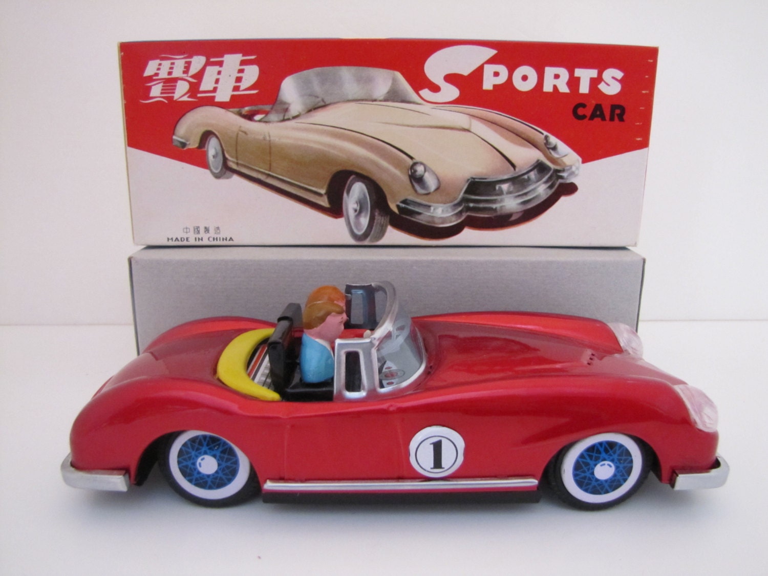 Vintage Tin Toy Sports Car china MF 763 red Etsy UK