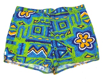 VTG 70s Gantner California Wikies Swim Trunks Mens 34 Mod Tiki Psychedelic READ