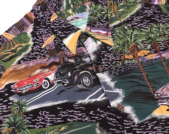 VTG 80s 90s Reyn Spooner Spun Rayon Shirt Mens L Multicolor Retro Car Prints