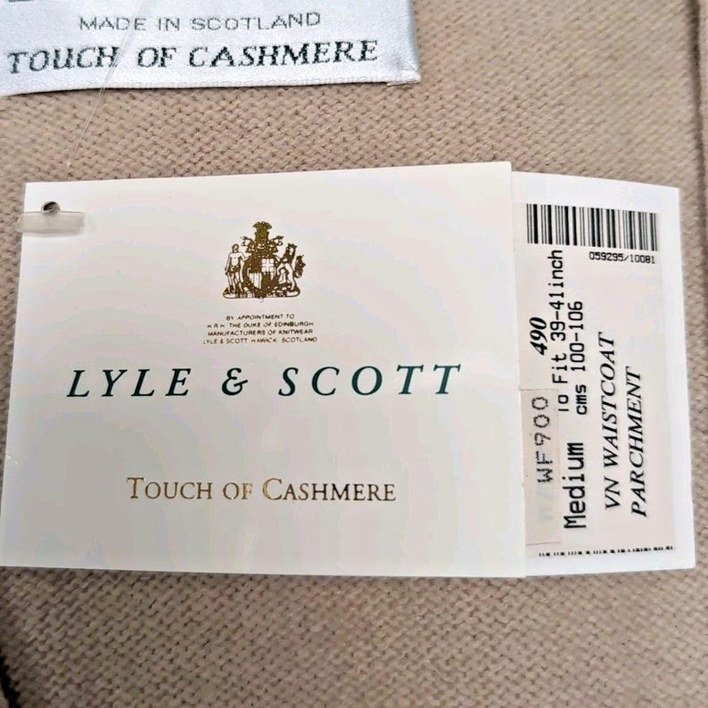 Vtg Lyle & Scott Scotland Touch of Cashmere Waistcoat Vest Mens M Parchment NWT image 6