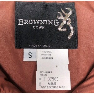 Vtg Browning Down Vest Mens Size Small Brown Puffer Hunting Washable Made in USA image 5