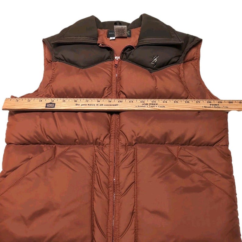 Vtg Browning Down Vest Mens Size Small Brown Puffer Hunting Washable Made in USA image 7