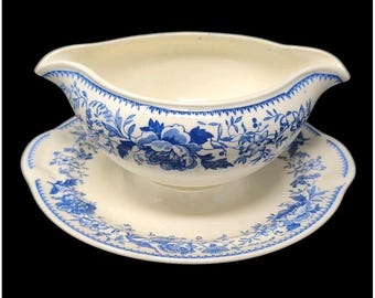 VTG Taylor Smith Classic Double Spout Gravy Boat Sauciere Sauceboat Blue Floral