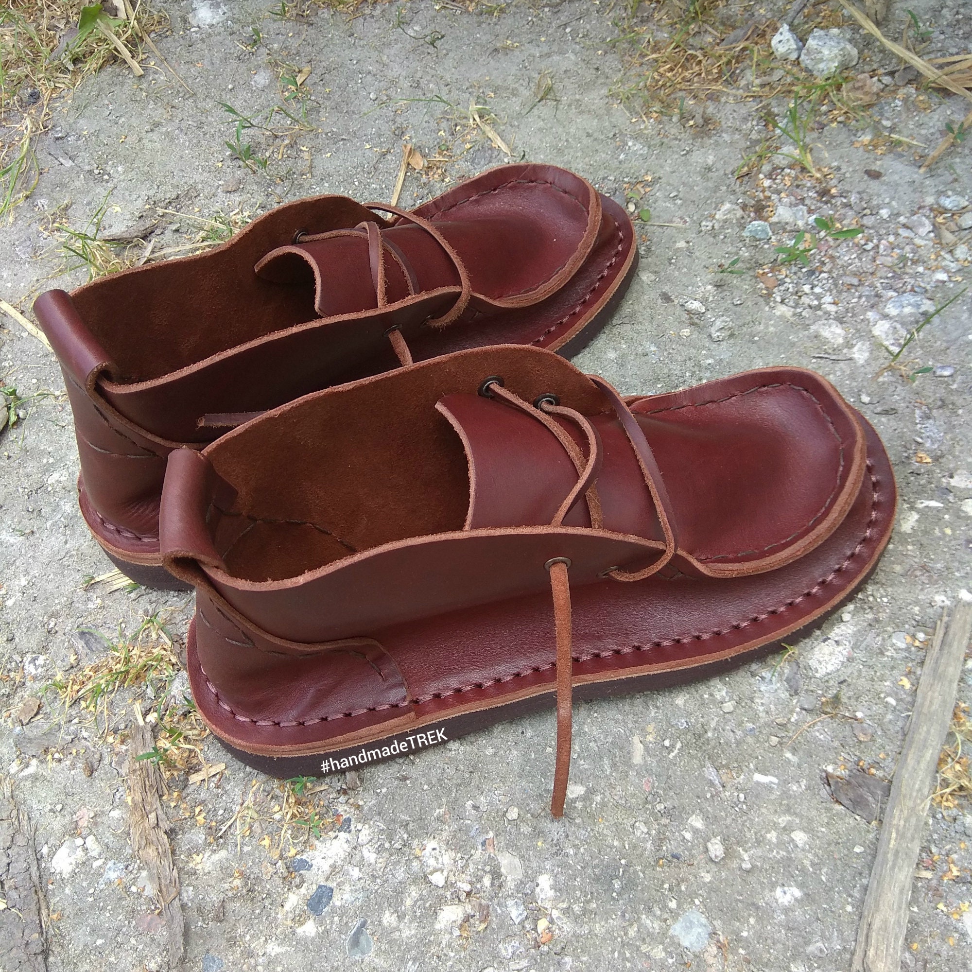 Classic Look Brown Leather Shoes TREK Moccasin High Hand | Etsy