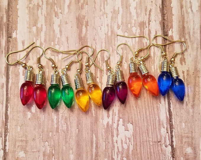 Pastel Confetti Tree Light Bulb Earrings, Glittery Christmas Light Bulb Earring, Holiday Tree