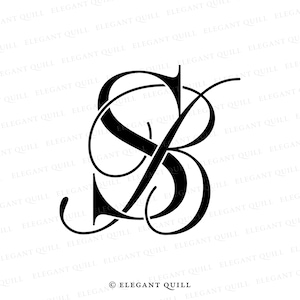 May include: Black and white illustration of the letters "S" and "B" intertwined in a decorative, stylized font. The letters are surrounded by a white background with the text "© ELEGANT QUILL" at the bottom.