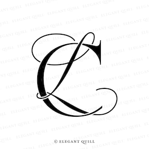 May include: A black and white calligraphic letter C with a decorative flourish. The letter is set against a white background with the text "© ELEGANT QUILL" at the bottom.