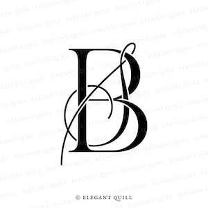 May include: Black and white monogram of the letters "B" and "B" intertwined with a decorative flourish. The letters are in a bold, serif font. The design is surrounded by the text "Elegant Quill" repeated multiple times.